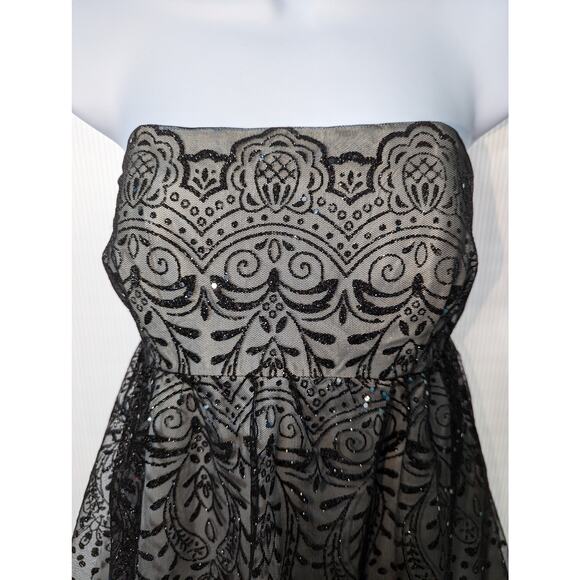 Vintage Y2K Zum Zum Strapless Formal Mini Dress Black Gray Glitter Sequins - Picture 3 of 9